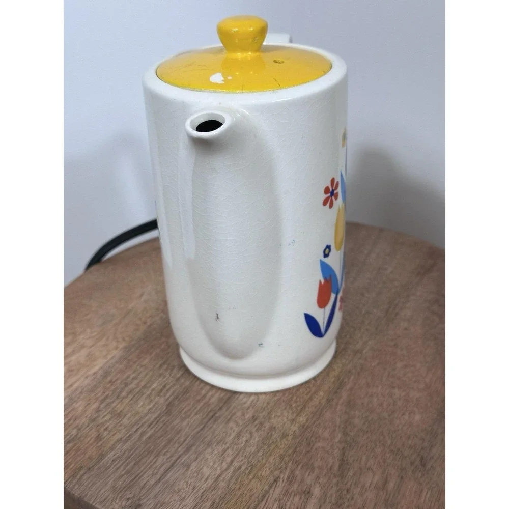 Vintage Ceramic Tulips Electric Working Teapot Yellow Blue Red Design